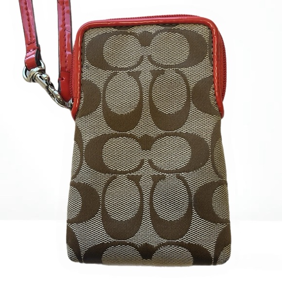 Coach Sutton Khaki Vermillion Orange Credit Card Wristlet Universal Case - Picture 5 of 6